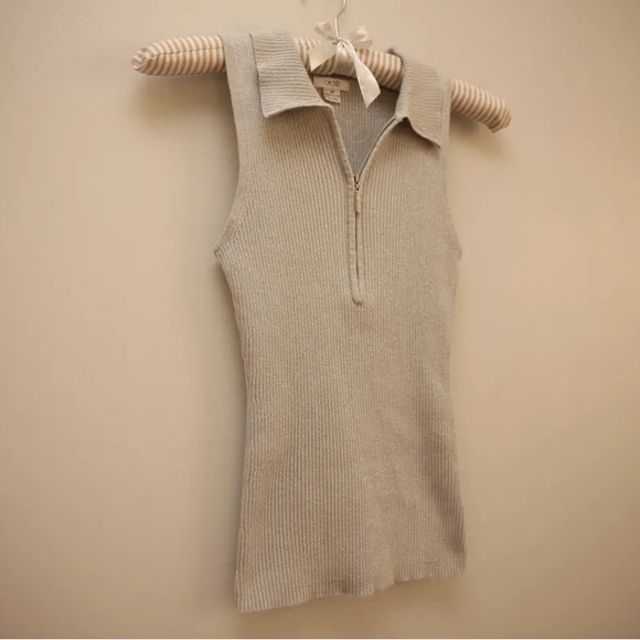 Cache Collared Zip Ribbed Tank Top - Cream - Picture 2 of 5